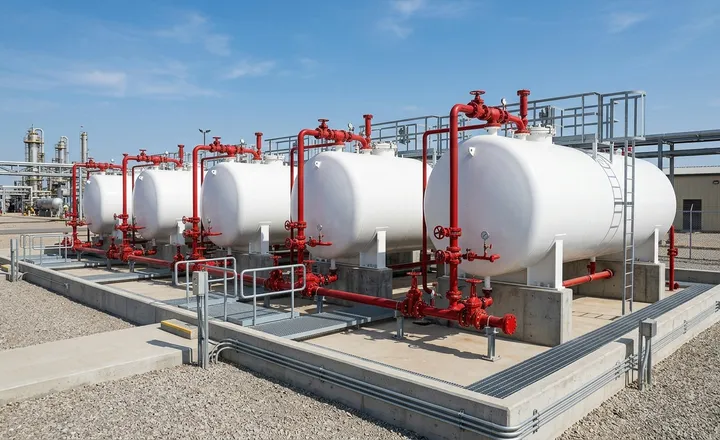 Tanques aéreos de armazenamento de combustível em área externa